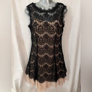 NWOT lace dress sleeveless Betsey & Adam black & nude tulle prom party event NEW